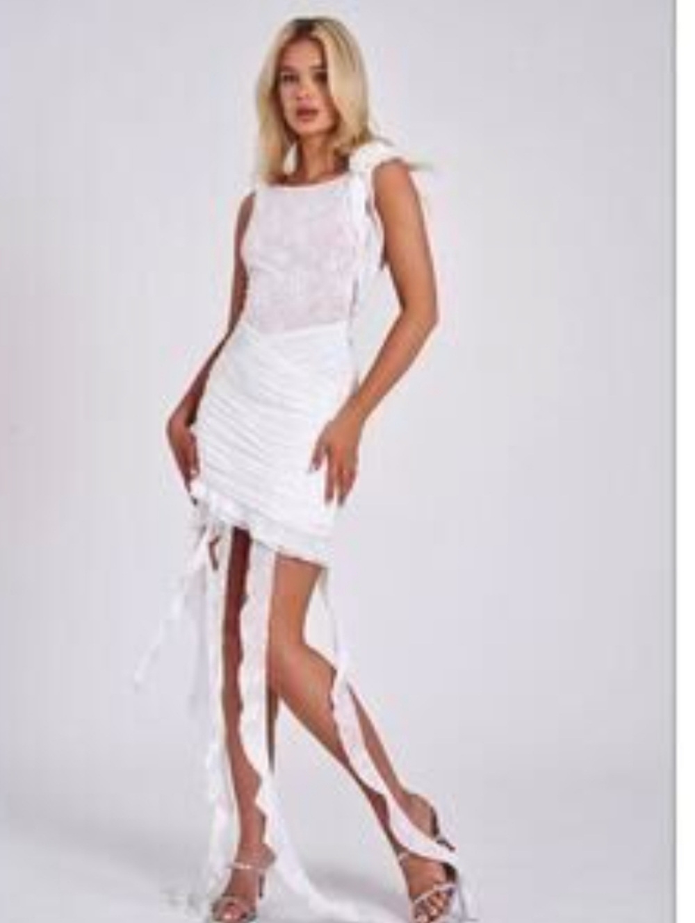 Miss Circle White Floral Mesh Mini Dress With Tendrils XXS